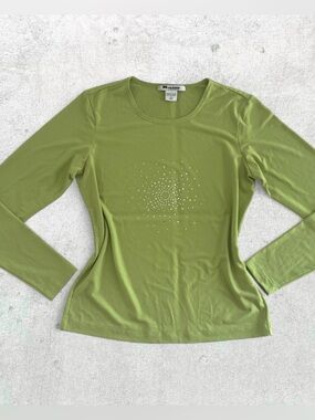 Y2K Nygard Collection Green Bedazzled Long Sleeve
